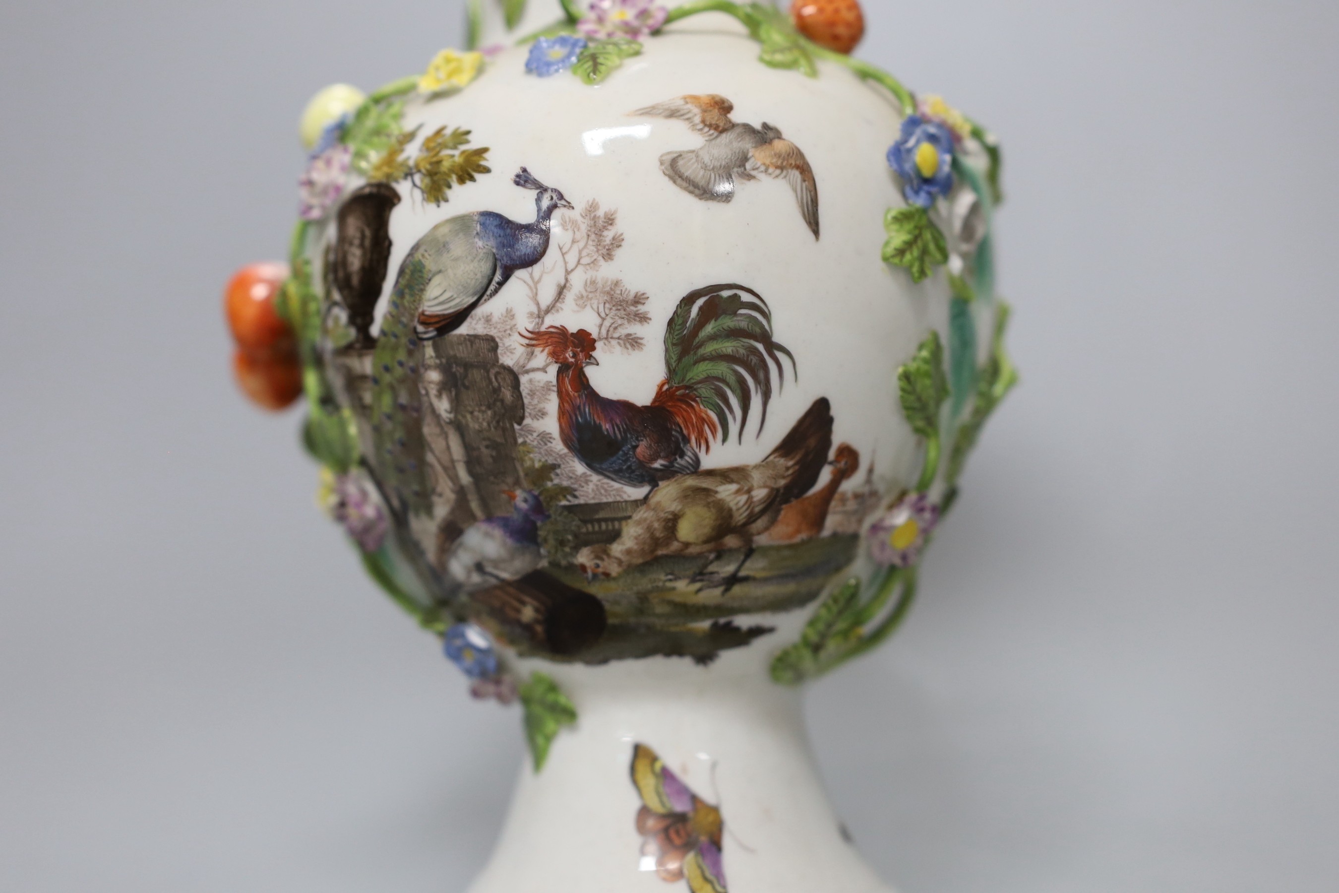 A 19th century Meissen floral encrusted vase decorated with birds and insects, 22cm